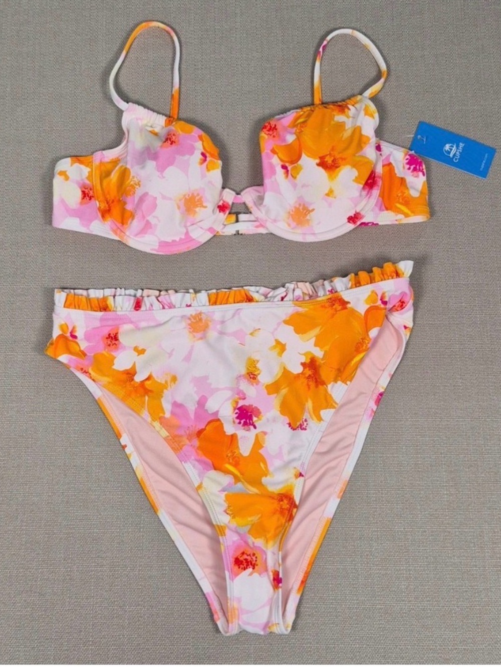 Cupshe Pink & Orange Floral Underwire Bikini Set